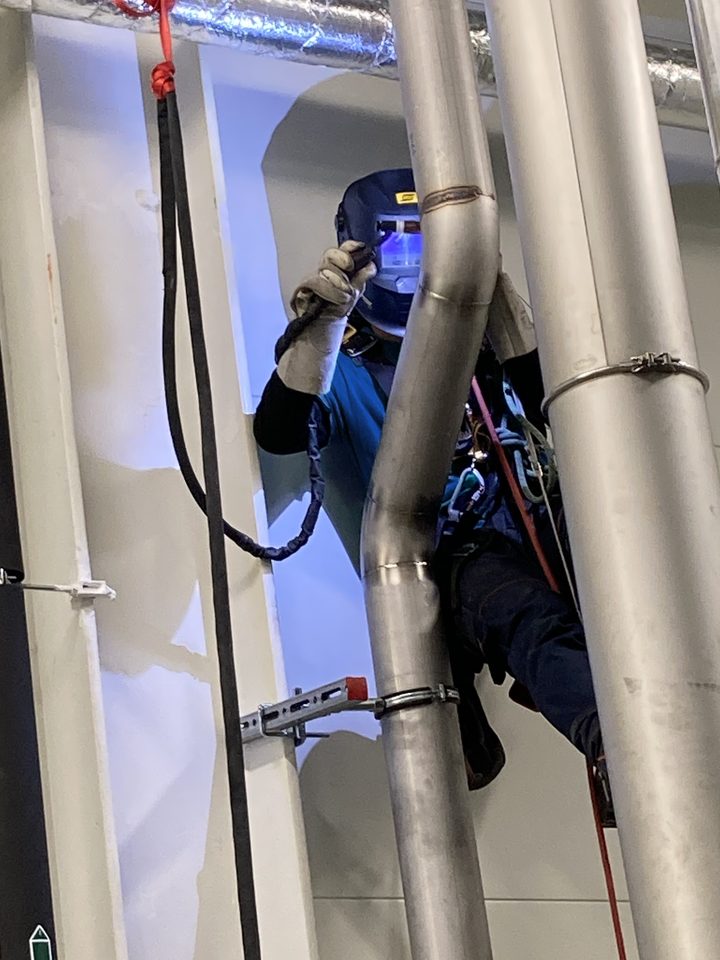 TIG welding on stainless steel pipework